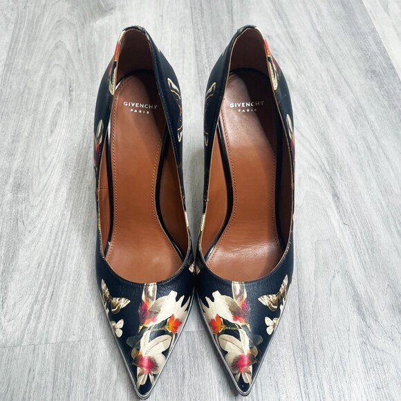 Givenchy Black Floral Leather Point Toe Heels - Picture 5 of 10